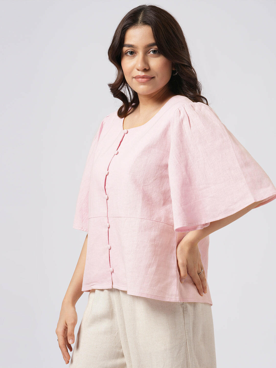 Linen Blend Peplum Top.